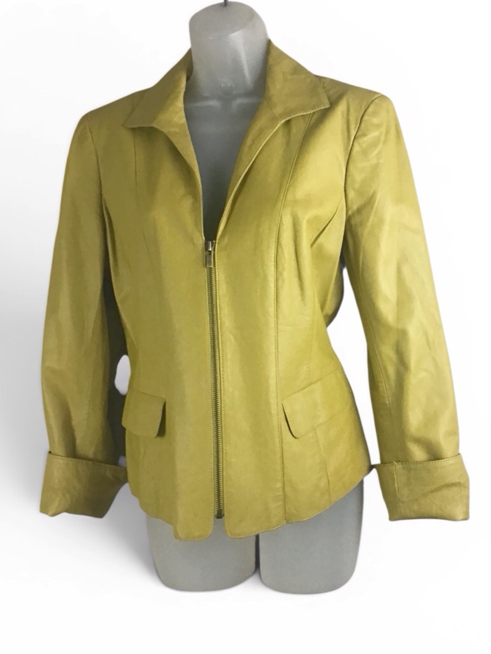 Jones New York Collection Bright Yellow Leather Jacket Size Medium